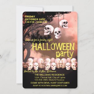 Invitation Skull Skeleton Halloween Party Freaky Night