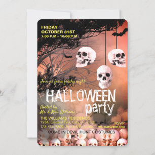 Invitation Skull Skeleton Halloween Party Freaky Red Night