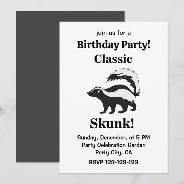 Invitation Skunk Animal Funny Birthday (Devant / Derrière)