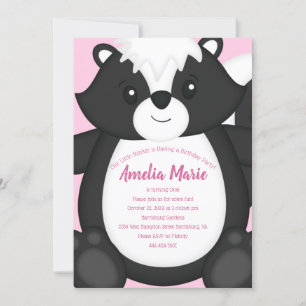 Invitation Skunk Anniversaire fête rose