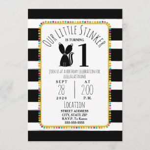 Invitation Skunk Little Stinker Pompom Stripes Anniversaire