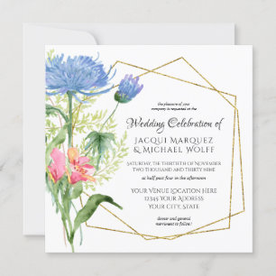 Invitation Sky Blue Blush Rose Simple Moderne Mariage Floral