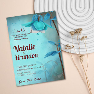 Invitation Sky Blue & Brown Wild Flower Enregistrer le mariag