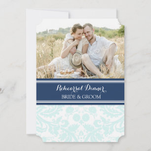 Invitation Sky Blue Damask Photo Rehearal Diner Party