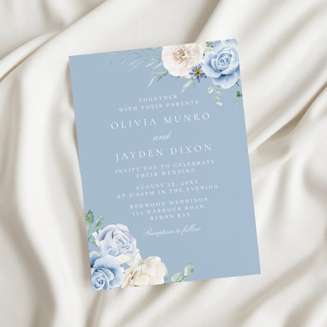 Invitation Sky Blue Dusty Blue Flowers Mariage (Créateur téléchargé)