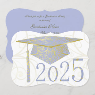 Invitation Sky Blue et Gold Floral Casquette 2025 Graduation 