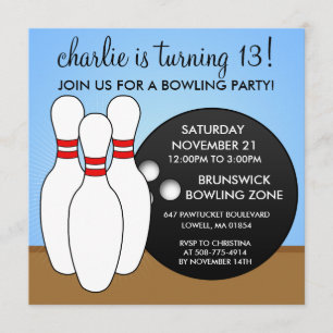 Invitation Sky Blue Faisons une fête de bowling