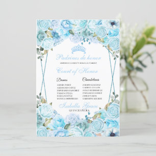 Invitation Sky Blue Floral Quinceanera Cour d'honneur
