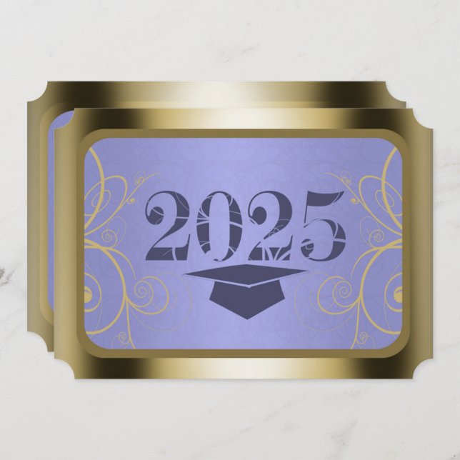 Invitation Sky Blue Harvest/Gold Frame Graduation Party (Devant / Derrière)