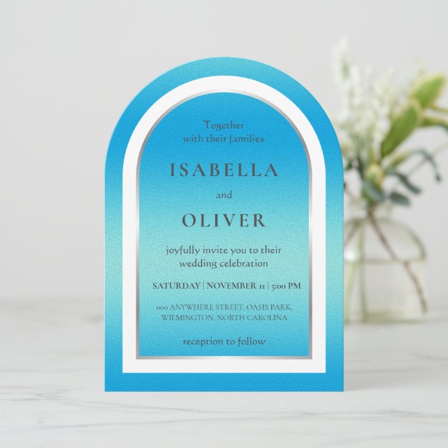 Invitation Sky blue light gradient wedding (Debout devant)