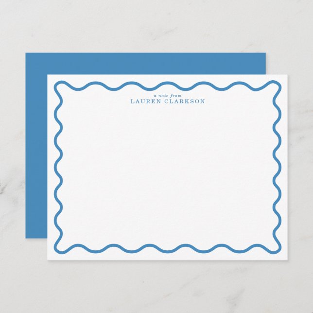 Invitation Sky Blue Modern Wavy Border Note Card (Devant / Derrière)