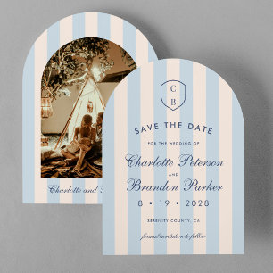 Invitation Sky Blue Stripes Photo Enregistrer La Date