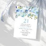 Invitation Sky Blue Watercolor Flowers 21e fête d'anniversair<br><div class="desc">Sky Blue Watercolor Flowers 21e anniversaire Fête Invitation Voir la collection correspondante dans Niche et Nest Store</div>
