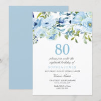 Sky Blue Watercolor Flowers 80e fête d'anniversair