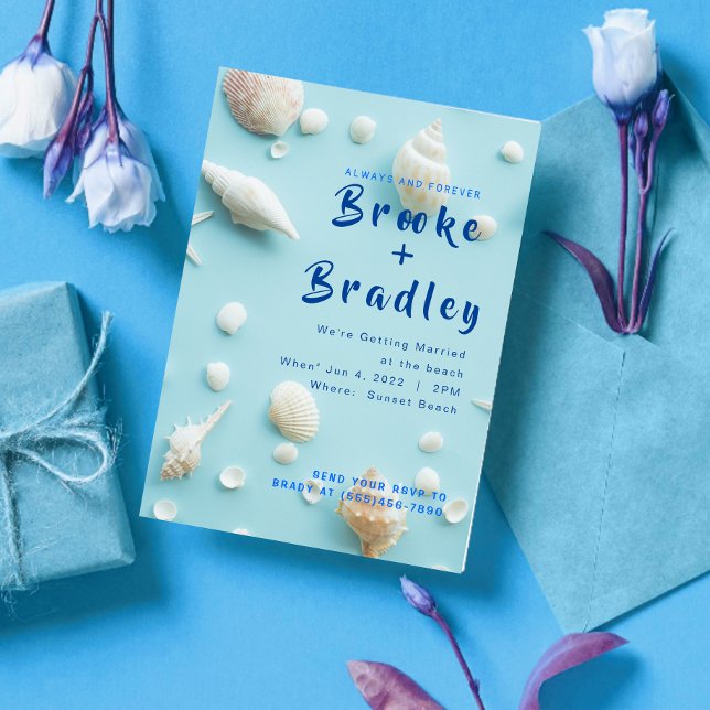 Invitation Sky Blue White Seashells Beach Mariage (Créateur téléchargé)