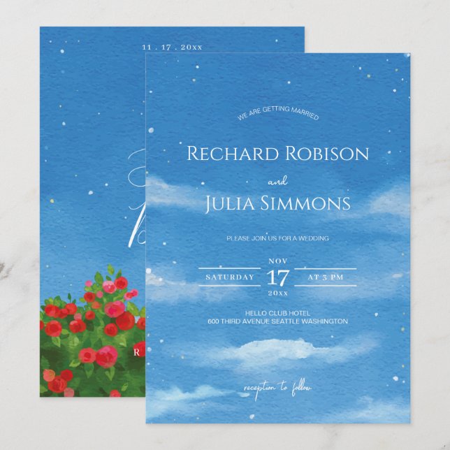 Invitation SKY Save The Date / Ciel à l'aquarelle  (Devant / Derrière)