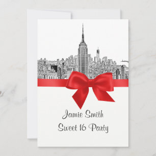 Invitation Skyline de NYC gravé Sweet Sixteen