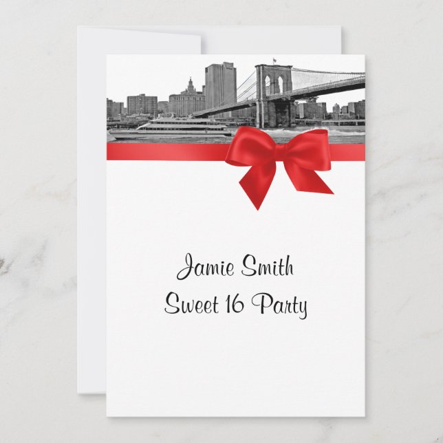 Invitation Skyline de NYC large gravé BB BW Rouge Sweet Sixte (Devant)