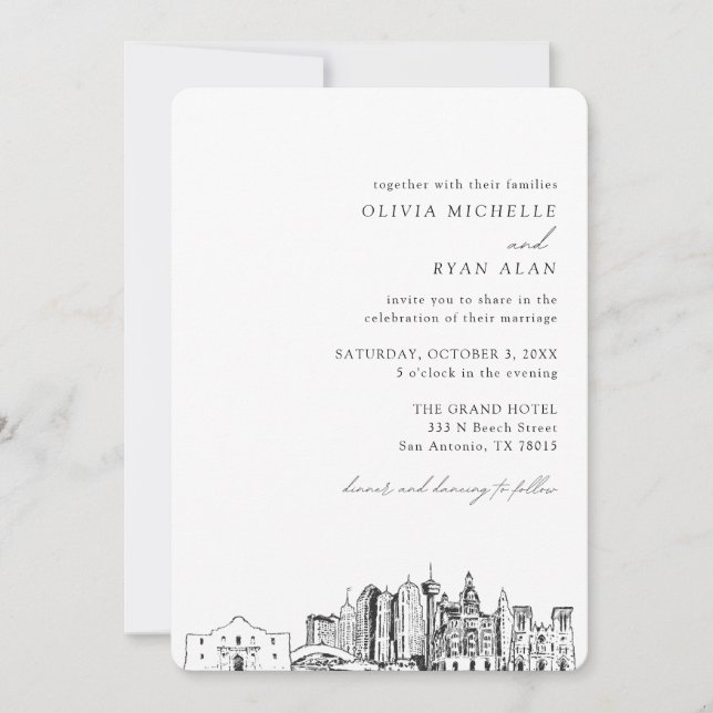 Invitation Skyline élégante du Mariage de San Anto (Devant)