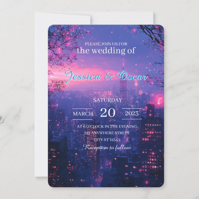 Invitation Skyline urbain avec Mariage de teintes Twilight (Devant)