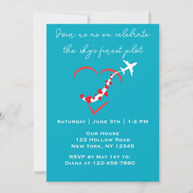 Invitation Sky's meilleur pilote, Heart Aeroplane, Anniversai (Devant)
