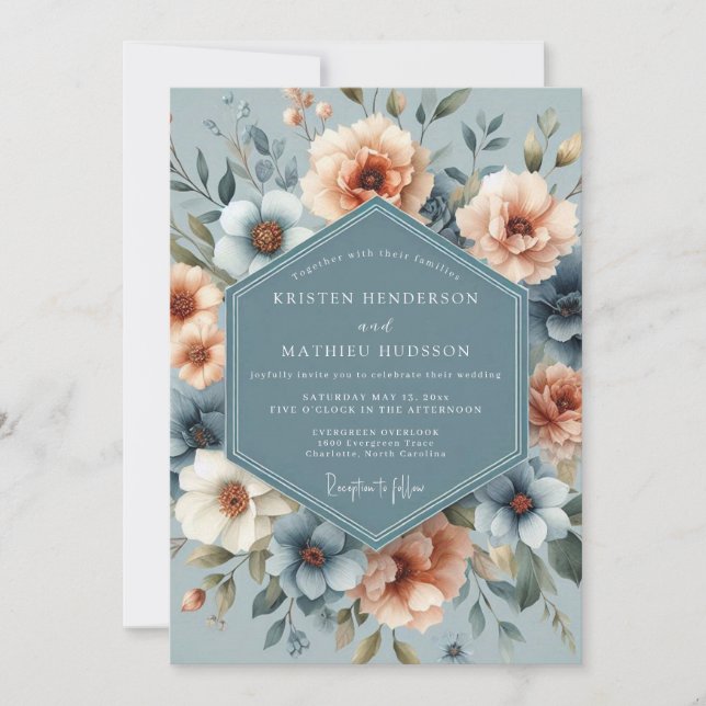 Invitation Slate & Apricot Poetic Bloom Wedding (Devant)