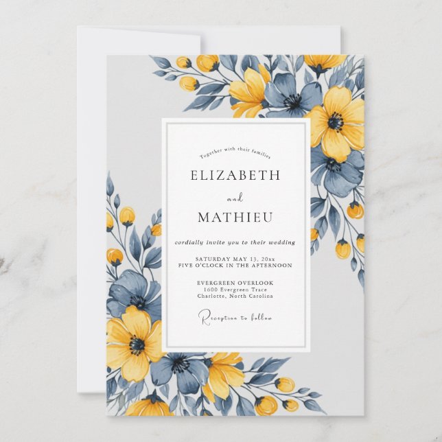 Invitation Slate Blue Artistic Botanical Wedding (Devant)