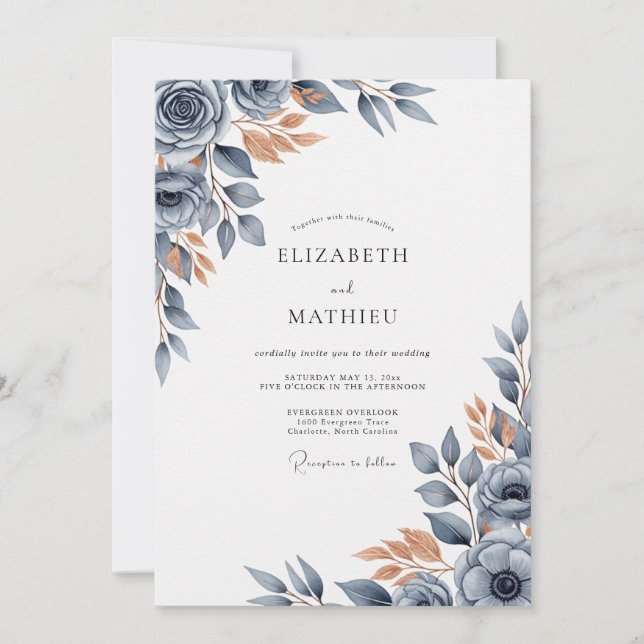 Invitation Slate Blue Burnished Autumnal Wedding (Devant)