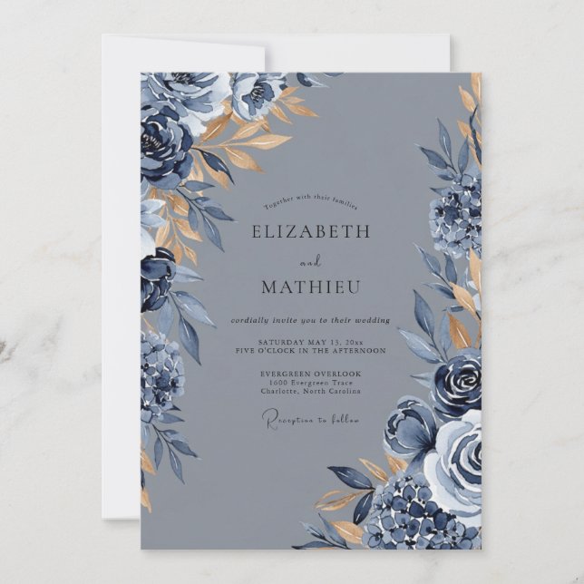 Invitation Slate Blue Distinguished Winter Wedding (Devant)