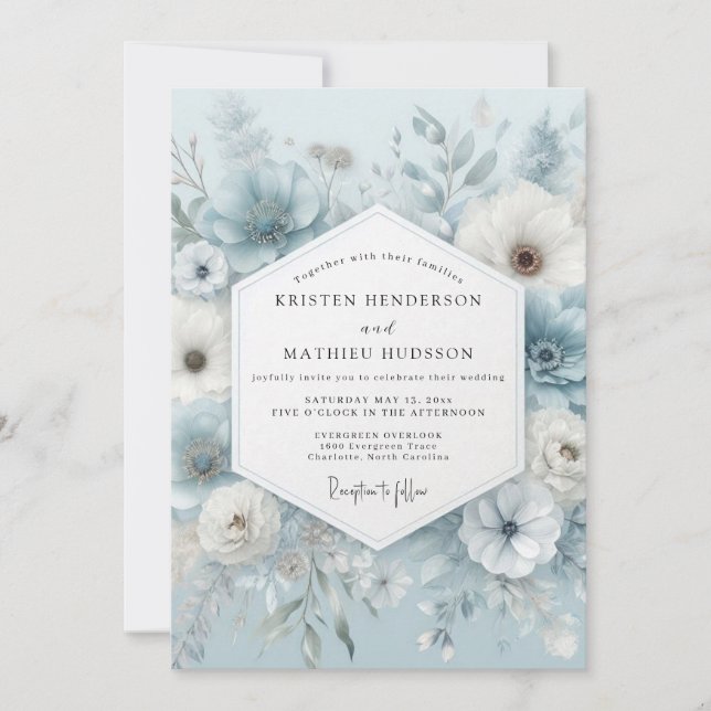 Invitation Slate Blue Ethereal Anemone Wedding (Devant)
