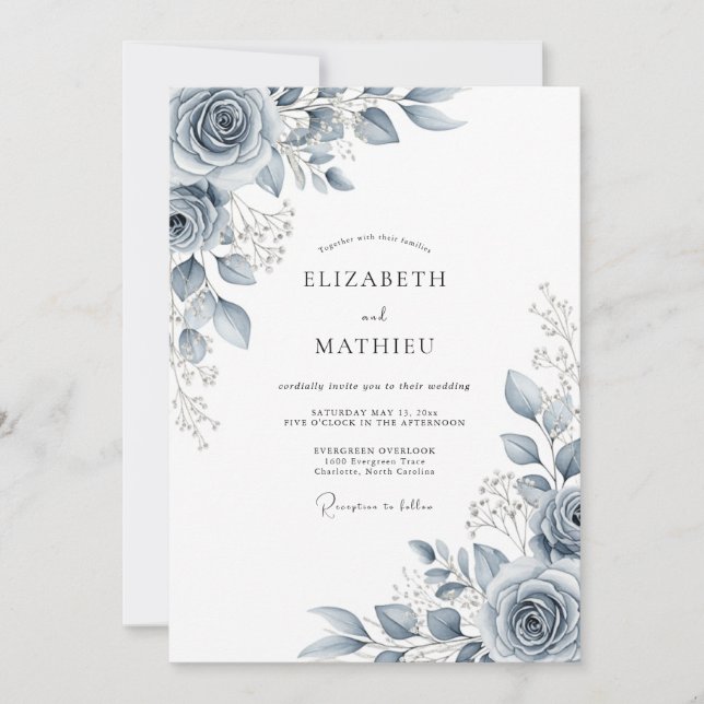 Invitation Slate Blue Ethereal Botanical Wedding (Devant)