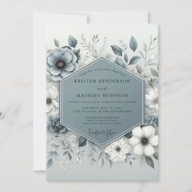 Invitation Slate Blue Ethereal Botanical Wedding (Devant)