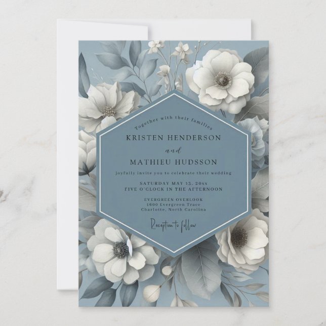 Invitation Slate Blue Ethereal Flora Wedding (Devant)