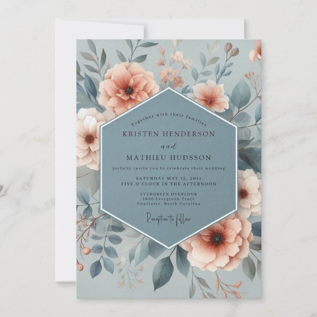 Invitation Slate Blue Ethereal Floral Wedding (Devant)