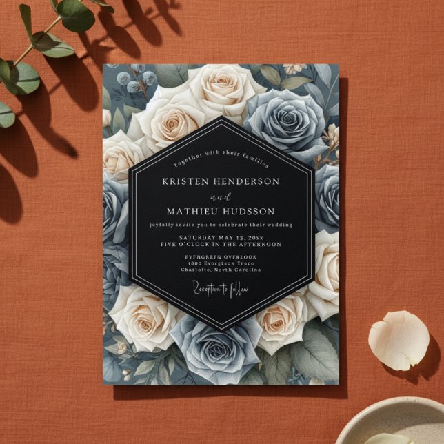 Invitation Slate Blue Floral Elegance Wedding (Créateur téléchargé)