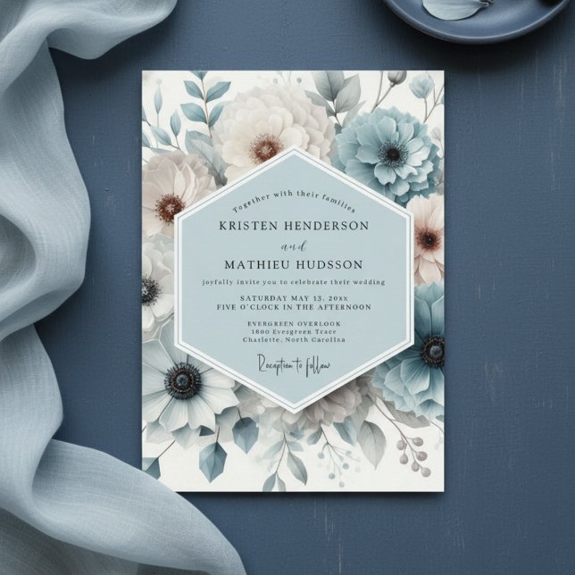 Invitation Slate Blue Floral Elegance Wedding (Créateur téléchargé)