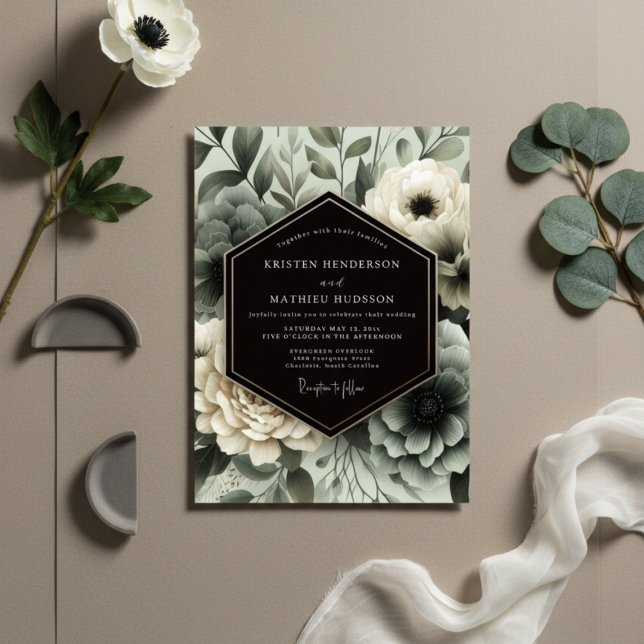 Invitation Slate Blue Floral Ethereal Wedding (Créateur téléchargé)