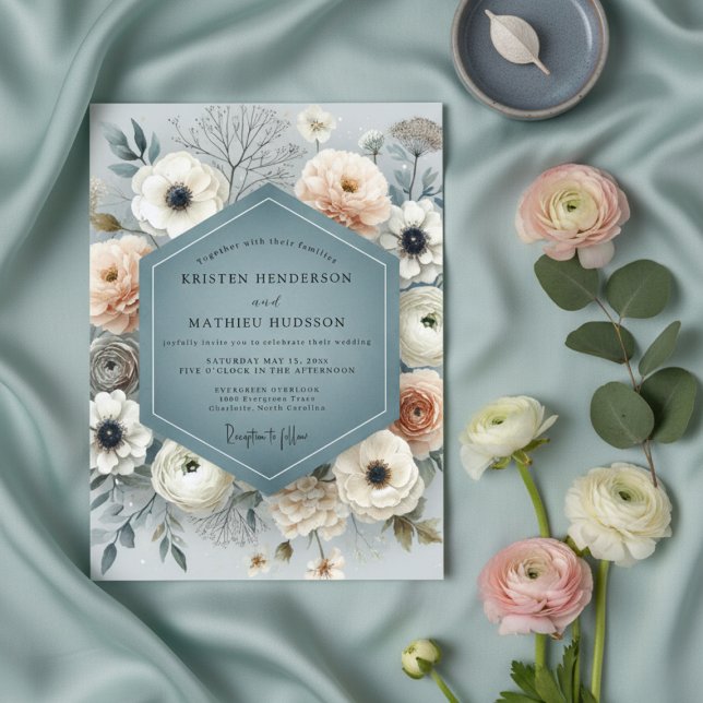 Invitation Slate Blue Floral Flourish Wedding (Créateur téléchargé)