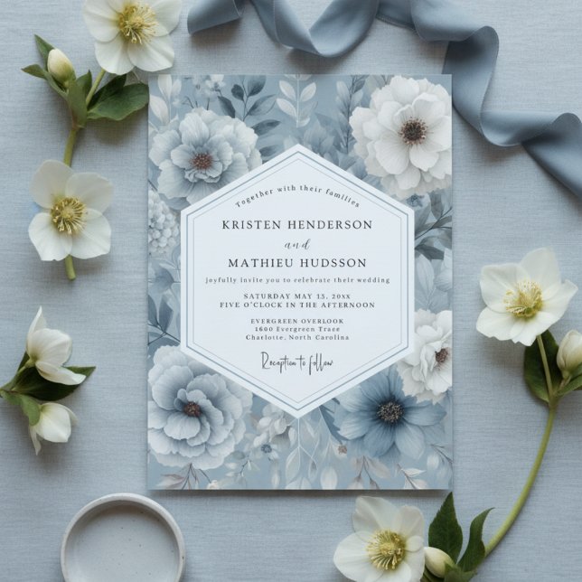 Invitation Slate Blue Floral Opulent Wedding (Créateur téléchargé)