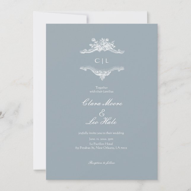 Invitation Slate Blue French Country Wedding (Devant)