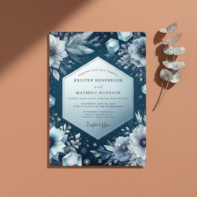 Invitation Slate Blue Frost Bloom Wedding (Créateur téléchargé)