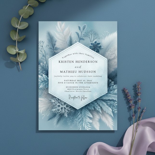 Invitation Slate Blue Frosty Botanical Wedding (Créateur téléchargé)