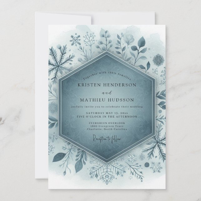 Invitation Slate Blue Frosty Floral Wedding (Devant)