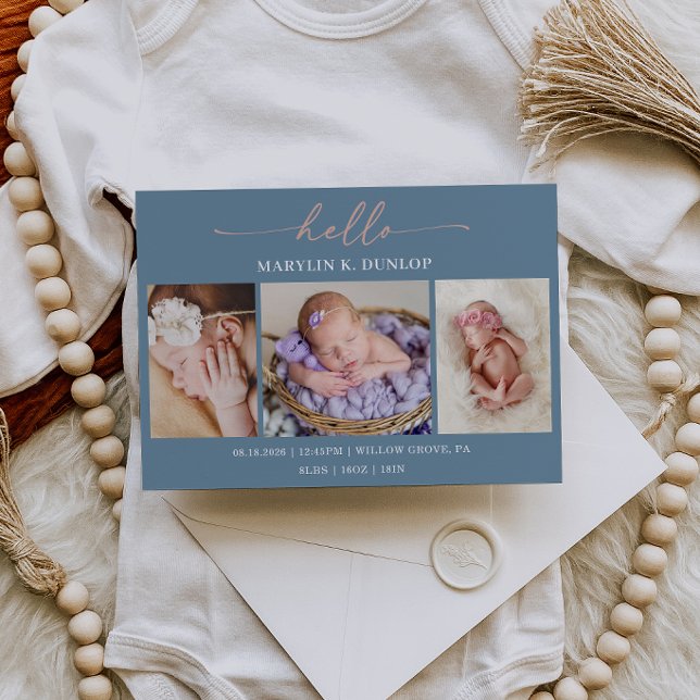 Invitation Slate Blue Minimalist Photo Baby Announcement Card (Créateur téléchargé)