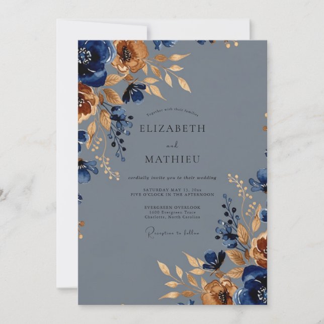 Invitation Slate Blue Opulent Autumnal Wedding (Devant)