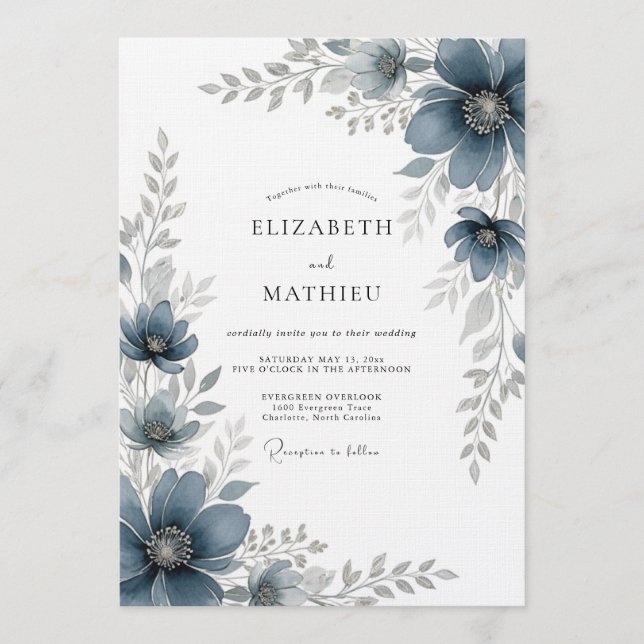 Invitation Slate Blue Painterly Romance Wedding (Devant)