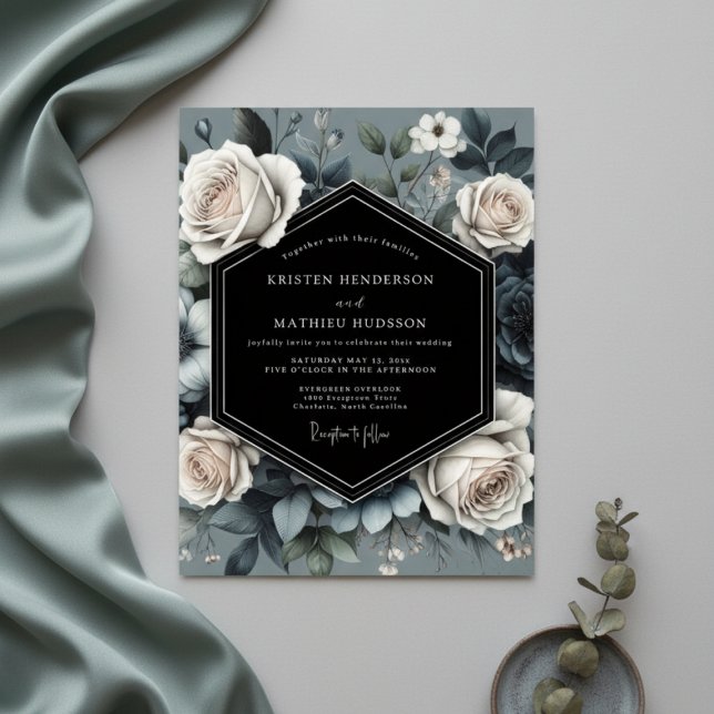 Invitation Slate Blue Rose Opulence Wedding (Créateur téléchargé)