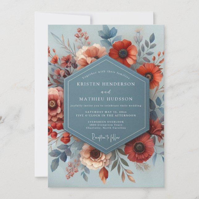 Invitation Slate Blue Russet Autumn Wedding (Devant)