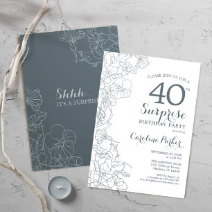 Invitation Slate Blue White Surprise 40e fête d'anniversaire