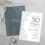 Invitation Slate Blue White Surprise 50e fête d'anniversaire<br><div class="desc">Bleu ardoise blanc Surprise Invitation de fête du 50e anniversaire. Design moderne minimaliste avec accents botaniques et police de script de typographie. Carte invitation florale parfaite pour une célébration anniversaire surprise femme élégante. Peut être customisé à n'importe quel âge.</div>